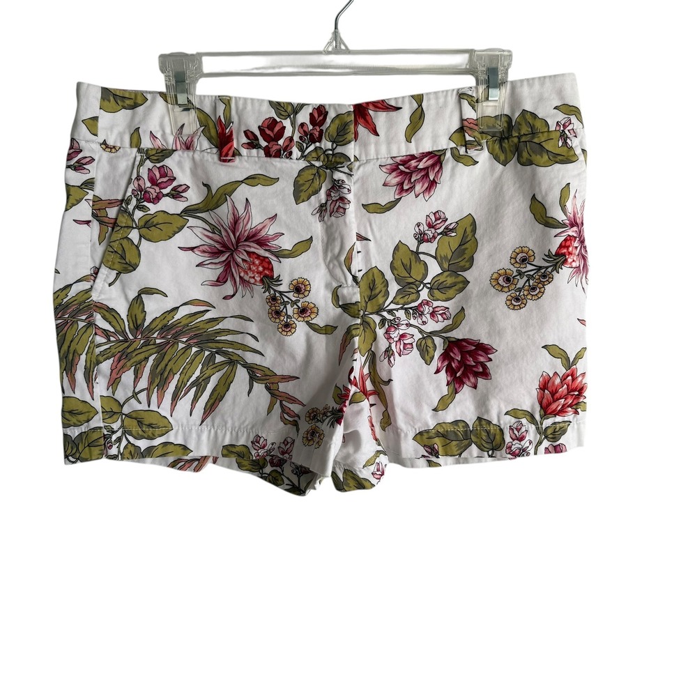 LOFT Outlet White Tropical Print Floral Ladies 4" Shorts,‎ 10
